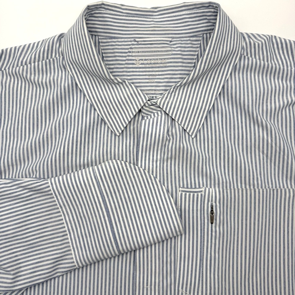 Coolibar Fiera Smart Shirt Mens XXL Blue Striped UPF 50+ UV Sun Protection 10369